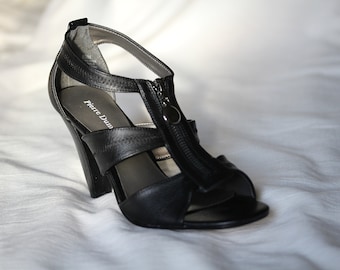Black leather shoes with heel