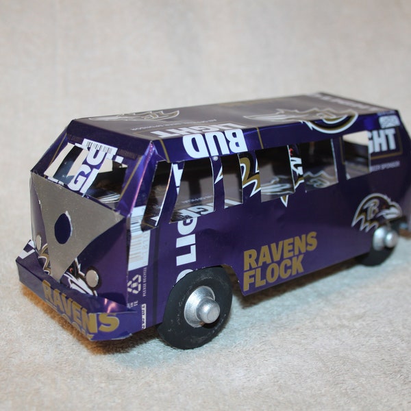 Baltimore Ravens Budweiser Aluminum Can Folk Art VW Bus