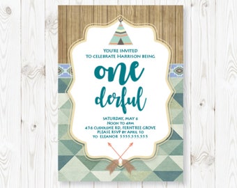 Baby boy first birthday tribal theme printable invitation / DIY invitation