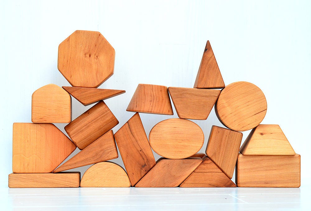 20 Wooden Geometric Shapes Blocks Toddler Wood Toys Natural Etsy