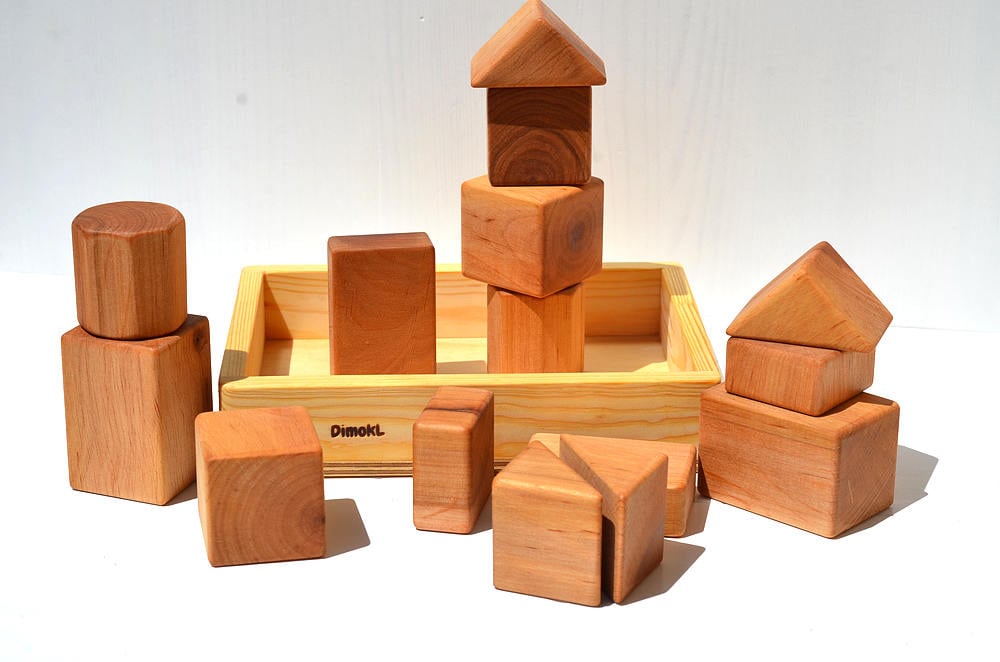 Wooden Toys Geometric Building Blocks Set First Natural Baby Etsy