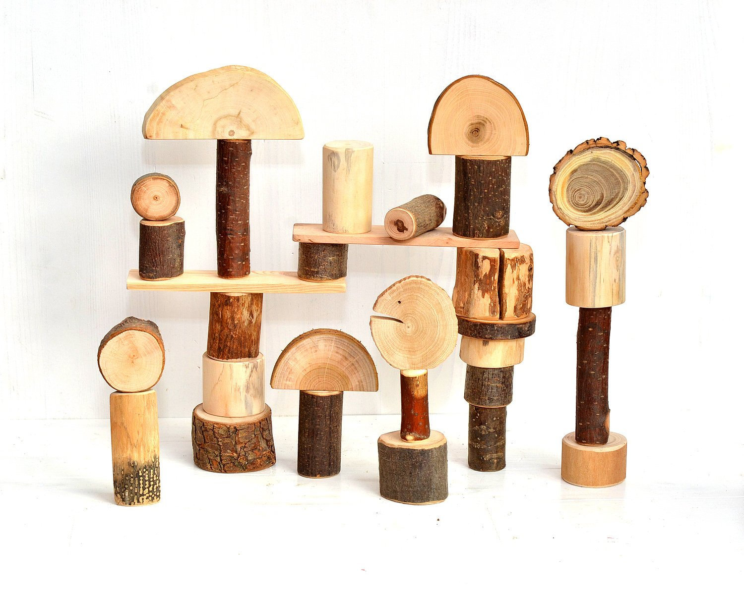 Wood toy 30 natural tree blocks Tree wood building blocks Etsy