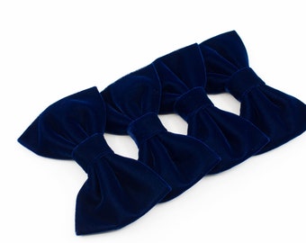 Navy Velvet Bow Tie: Adjustable Wedding Butterfly Bowtie