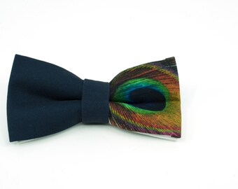 Peacock Feather Bow Tie: Navy Blue Wedding Theme