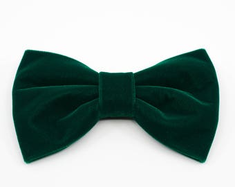 Dark Green Velvet Bow Tie: Pre-Tied Butterfly Bowtie