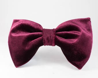 Velvet bow tie, Red wine gift, Burgundy velvet bow tie