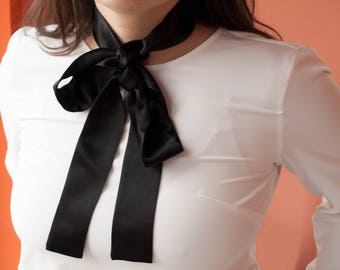 Handmade Black Silk Scarf: Designer Collar Accessory