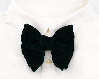 Forest green Velvet, Large bow tie, Butterfly Groom bowtie, Tom Ford style