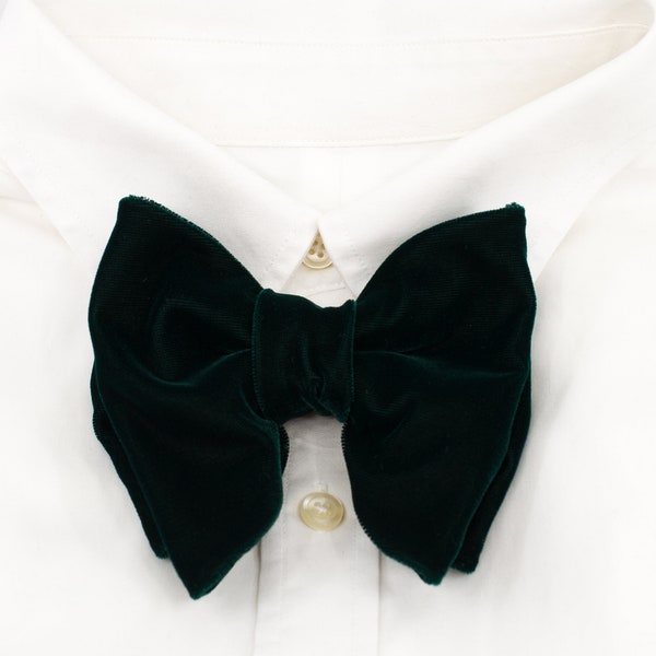 Forest green Velvet, Large bow tie, Butterfly Groom bowtie, Tom Ford style