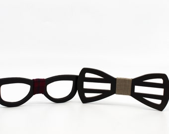 Dark Brown Wood Bow Tie: Striped Wedding Bowtie