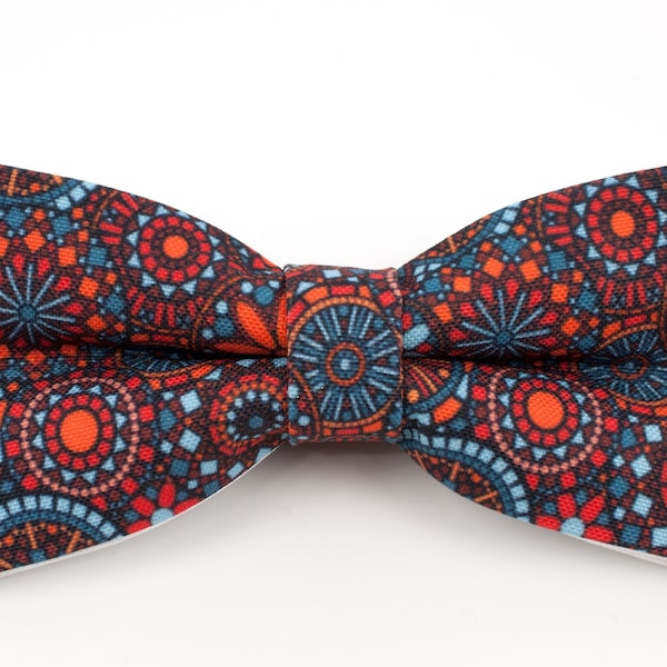 Brunt Orange Bow tie, Turquoise Bow tie, Mandala bow tie