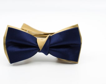 Novelty Tie, Navy blue & Vintage Gold Bow tie for weddings