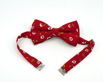Handmade Red Floral Bow Tie: Daisy Wedding Bowtie