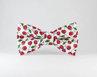 Cherry Print Bow Tie: Fun Fruity Menswear, Vegan Gift