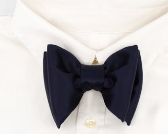 Oversized Navy Silk Bowtie: Handmade Adjustable Pre-Tied