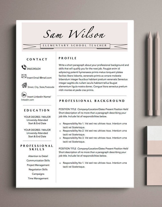 Teacher Resume Template For Word Teacher Cv Template Etsy