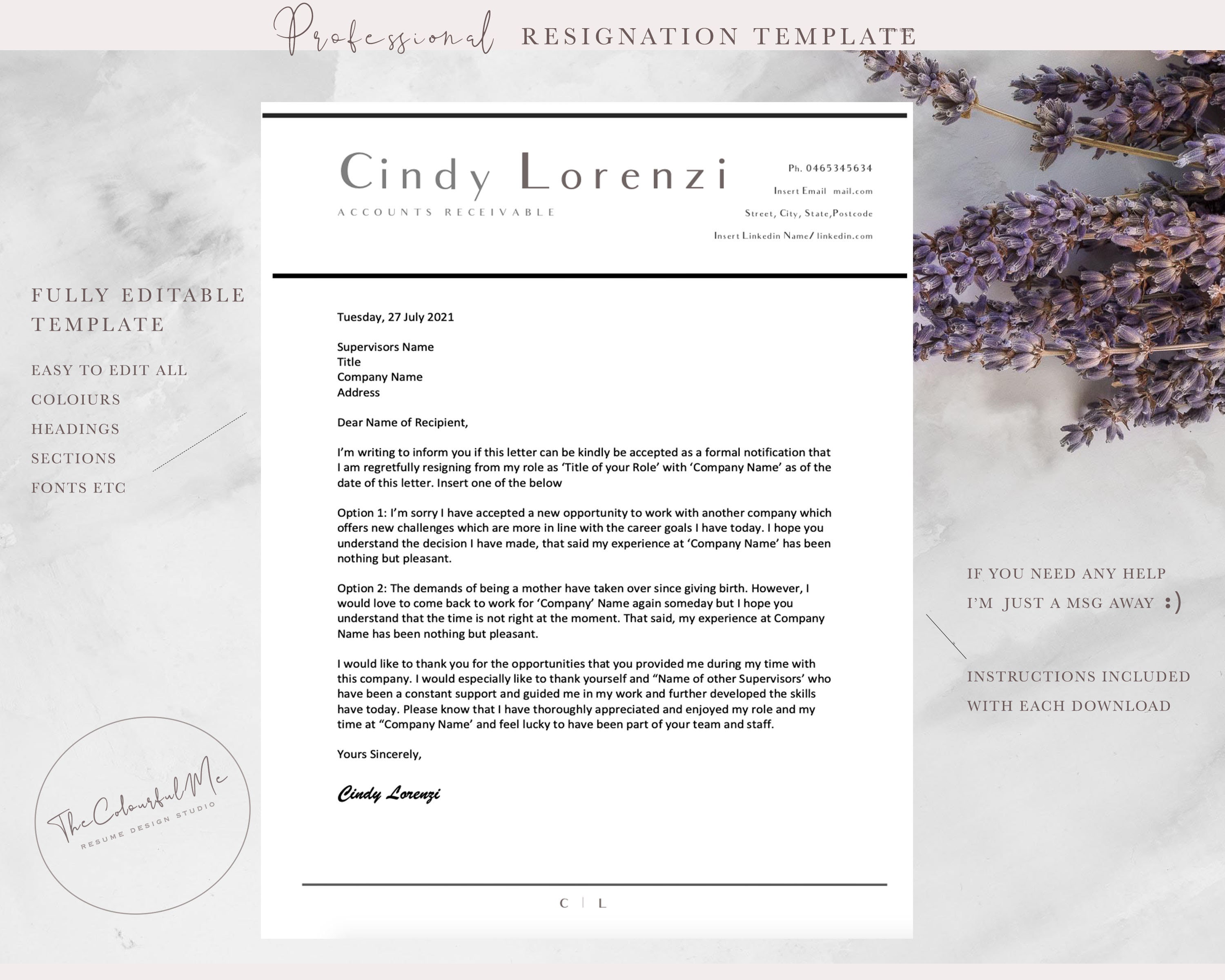 Resignation Letter Template Termination Letter Letter Of Etsy