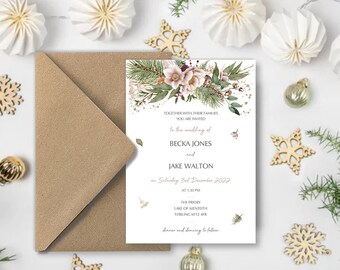 Boho winter wedding invitations, Christmas wedding invitation, Whimsical winter wedding ideas, vintage winter wedding, rustic winter wedding