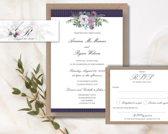 Posies and Thistle Scottish Wedding Invitations, Tartan wedding, Thistle wedding invitation,  Scotland wedding, Castle, tradition Scottish