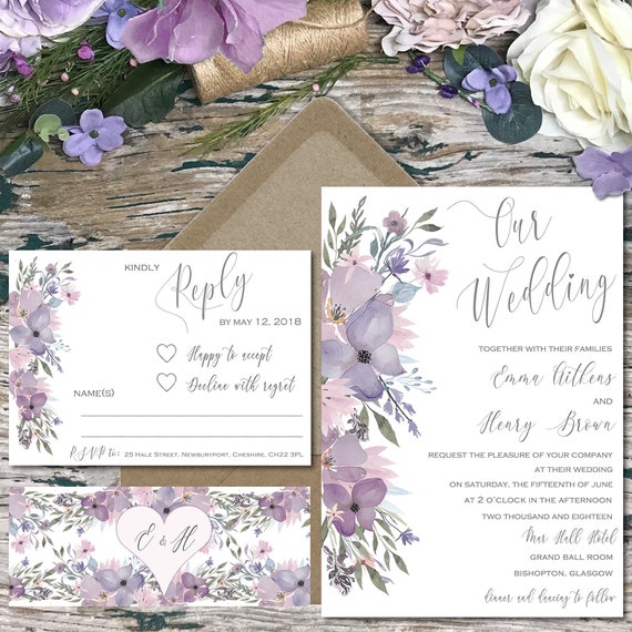purple wedding invitation