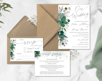 Hazy day green wedding invitations, Emerald green wedding, Dark green wedding invitation, Sage wedding, Greenery wedding