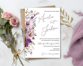 Hazy purple plum wedding invitations, mauve wedding invitation, purple wedding theme, winter wedding