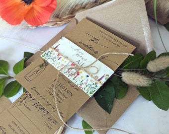 Poppy wildflower kraft wedding invitations, plantable wedding invitation, seed paper wedding, eco friendly wedding invites, rustic wedding