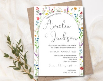 Poppy wildflower wedding Invitations, garden meadow wedding invitations, bright wedding invites, multicoloured wedding, arch wedding invite