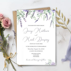 Just Lavender Wedding Invitation, Purple Wedding Invitations, Lilac Wedding Stationery, Provincial Wedding, wedding invitations UK