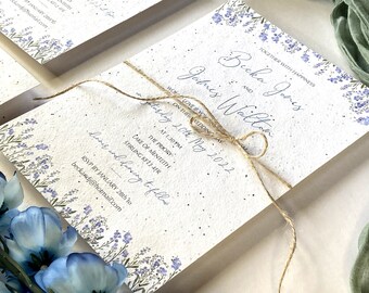 Forget me not blue seed paper wedding invitation, plantable wedding invitations, powder blue wedding invites, sustainable wedding, eco