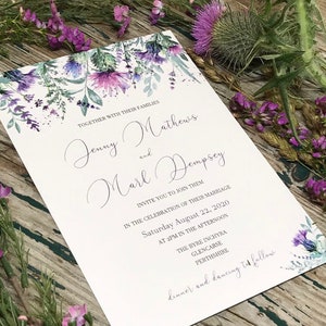 Scottish thistle wedding invitations, purple heather wedding invitation, Scottish wedding, Castle wedding, purple wedding, eco friendly image 3