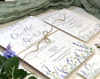 Lavender seed paper wedding invitations, plantable wedding invitations, purple wedding invites, sustainable wedding, eco friendly, rustic