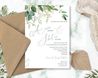 Emerald and Sage Green Wedding Invitations, Whimsical wedding invitation, Greenery wedding invites, budget friendly wedding invitations