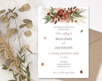 Autumn wedding invitations, Boho wedding, Autumn wedding invitation, Orange wedding invites, rustic wedding, Rust wedding