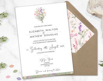 Simply Wildflower Wedding Invitations, meadow wedding invitation, whimsical wedding stationery, 2024 wedding trends, sustainable wedding