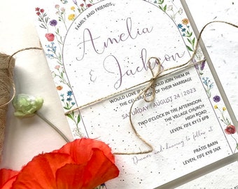 Plantable wedding invitations, Wildflower seed paper wedding invitations, colourful wedding invites, sustainable wedding, meadow invitations