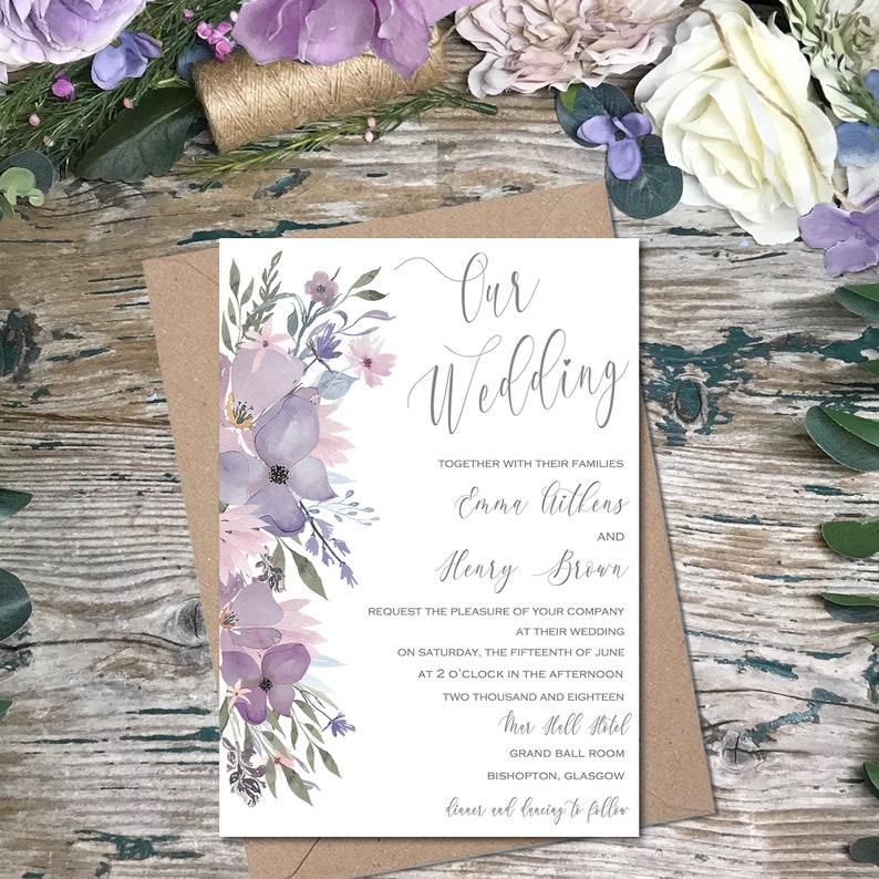 Mauve and Purple Wedding Invitations Mauve and Lilac Wedding - Etsy