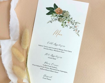 Printable Wedding Menu, Floral Drawing, Hydrangea Orchid, Watercolor Flower, Modern Wedding Menu, Editable, Printable Instant Download