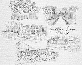 Custom Wedding Venue Illustration, Personalized Venue Sketch, Printable Line Art, Digital Download