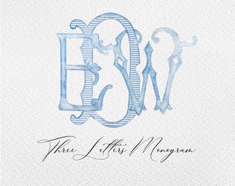 Three Letters Vintage Monogram, Custom Monogram, Custom Monogram Initial Letters, Monogram for Crest Design, Wedding Monogram