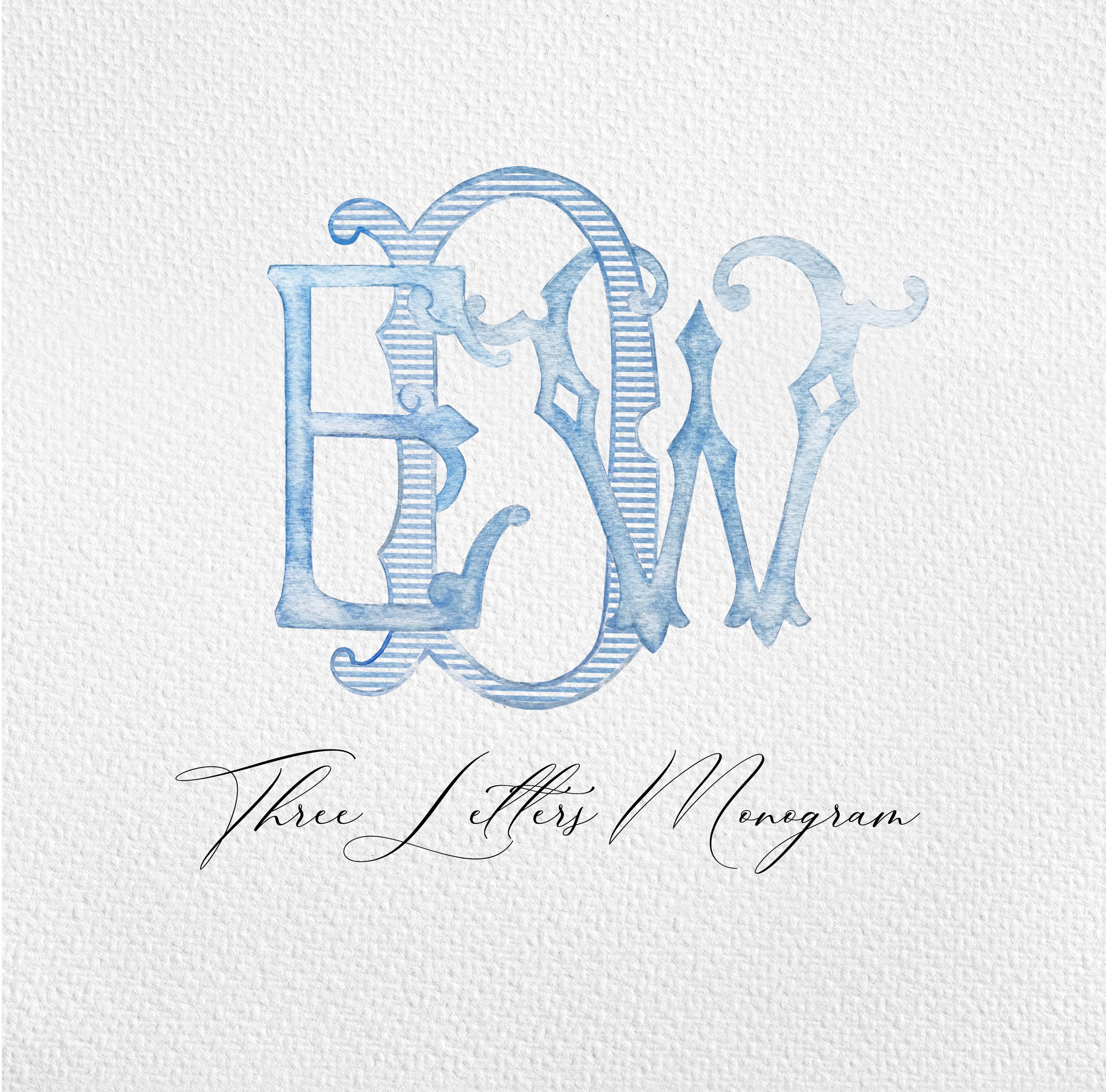 Three Letters Vintage Monogram, Custom Monogram, Custom Monogram Initial Letters, Monogram for Crest Design, Wedding Monogram