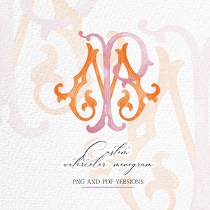 Vintage Monogram: Watercolor Two Initials Monogram