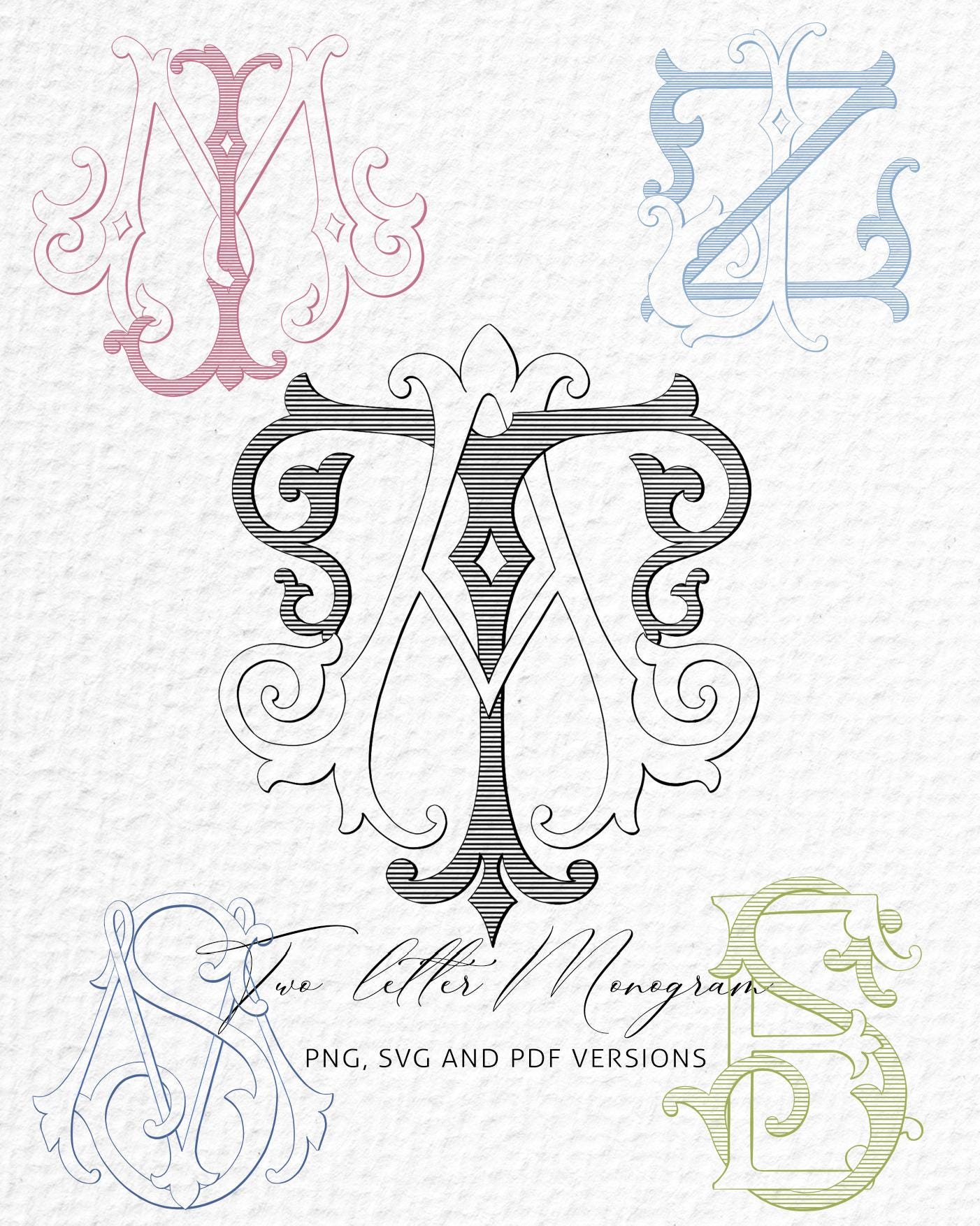 Digital Wedding Monogram, Custom Monogram Illustration, Two Initial ...