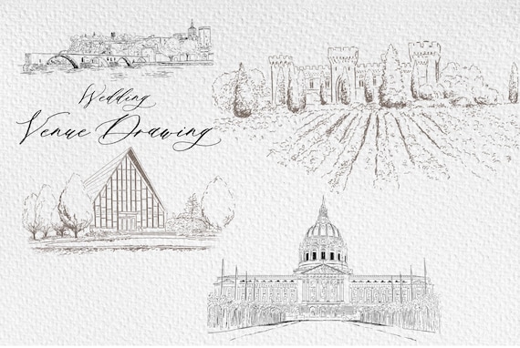 Bespoke Wedding Venue Illustration, Hand Drawn Sketch, Png and Svg digital dowload, Wedding Invitation Drawing, Wedding Venue Portrait