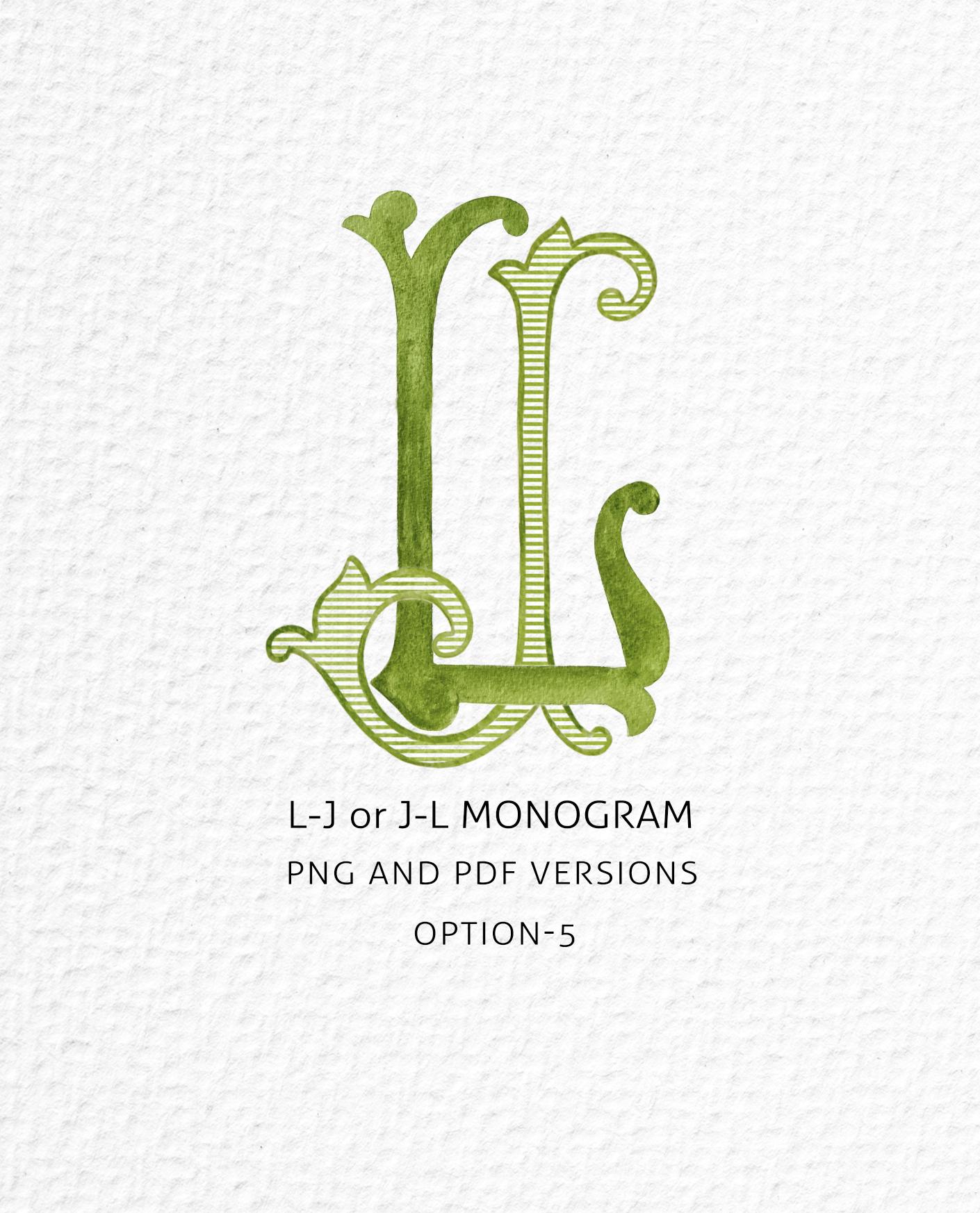 LJ Watercolor Vintage Monogram, Two Letters J-L Initials - Etsy