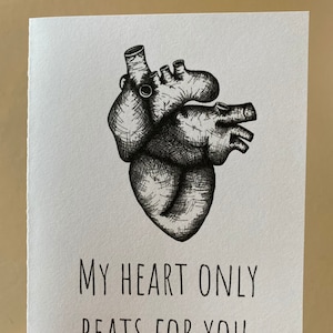 Wenskaart | My Heart Only Beats For You Card | I Love You Card | Gewoon omdat kaart | Jubileumkaart | Paar Card | Anitomische kaart