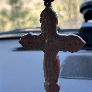 rear view mirror cross charm, car mirror charm, car ornament, mirror ornament, ceramic car charm, ceramic car mirror charm, ceramic cross