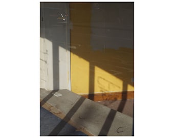 yellow vacant building interior abstract minimal light and shadow photography print
