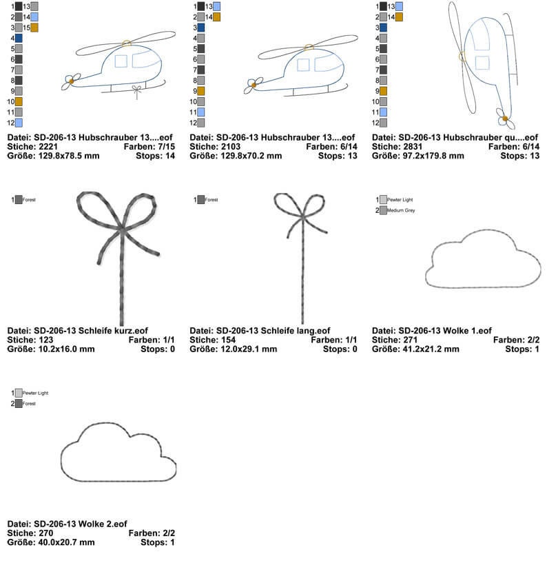 Hubschrauber 13x18 mit Wolken Stickdatei Bild 5