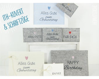 ITH Kuvert 10x10 13x18 und Schriftzuege Geburtstag